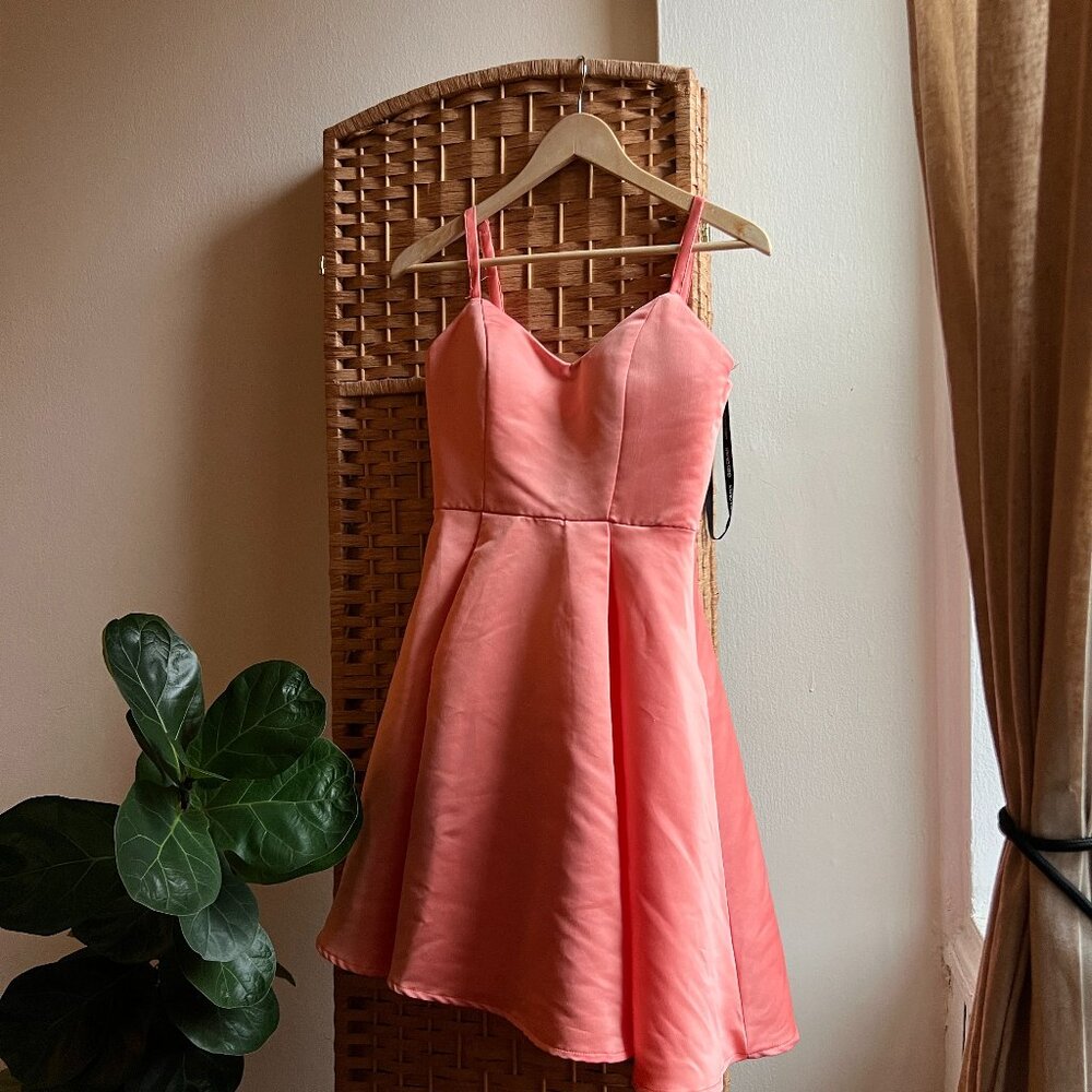 XS Coral Balletcore Nutcracker Semibackless Structured Skater Dress,Padded Chest